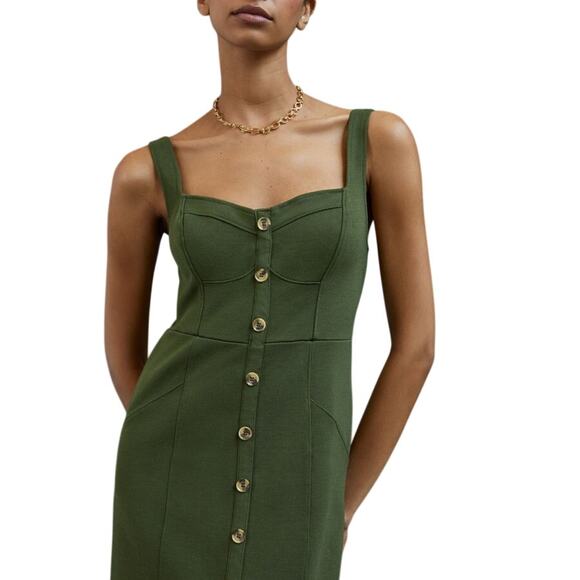 Anthropologie Maeve Knit Midi Dress 14 Moss Green Sweetheart Polished Timeless - Picture 1 of 16